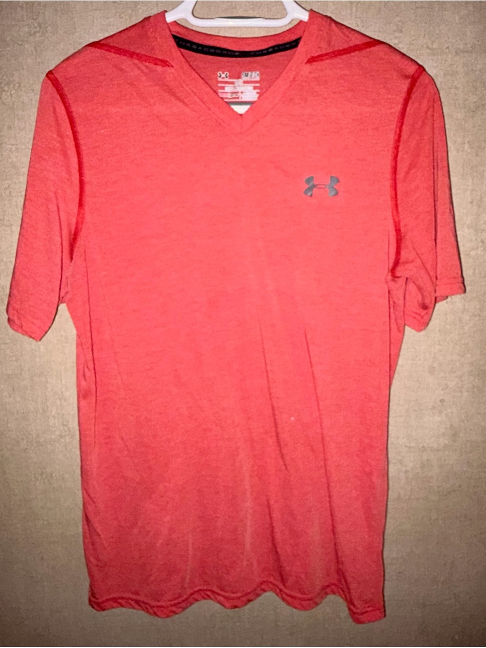 Under Armour Men’s V-Neck Short Sleeve Shirt - Coral/Red - Picture 1 of 3